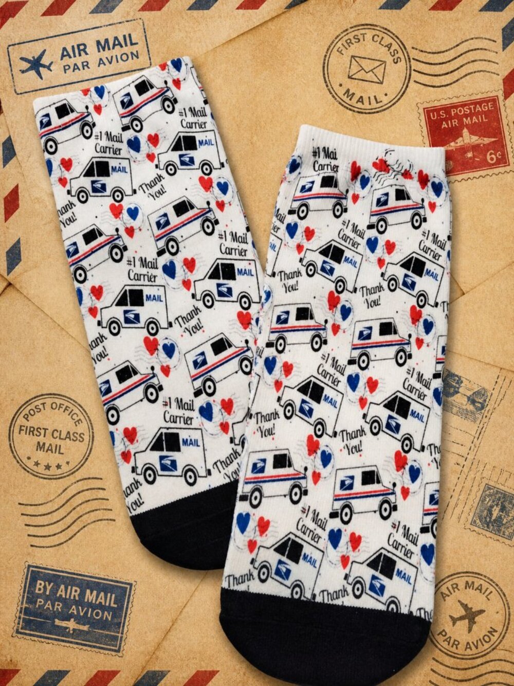 Adult Dress Ankle Socks. Mail Carrier. Mailman. Mailbox